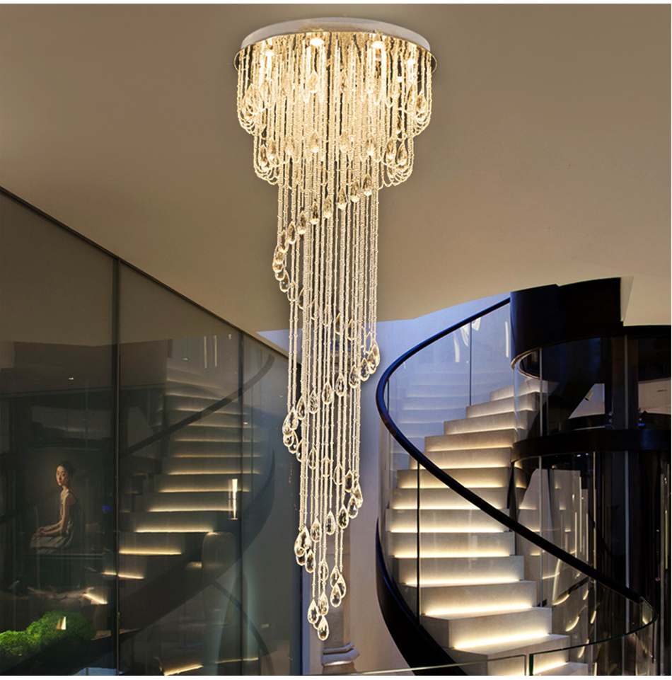 Modern Double Spiral Staircase Lustre Crystal ceiling lights for entrance hallway(WH-NC-54)