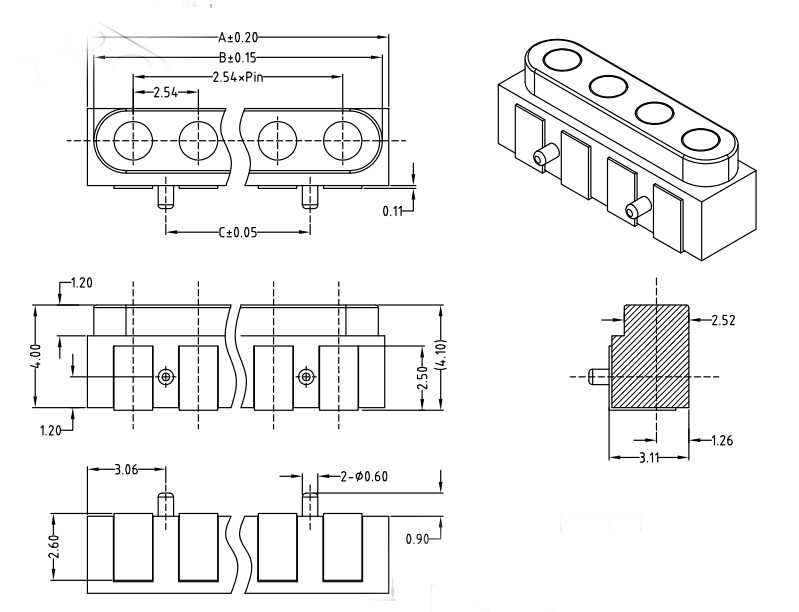 2.54mm Pitch Spring Loaded Connector 3A 10 Pin Pogo Connector Compact