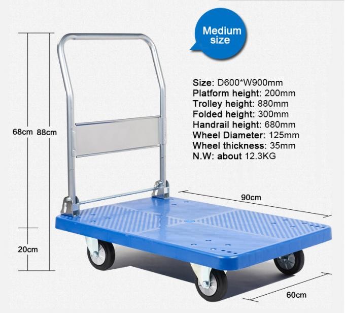 100kg 250Kg Platform Hand Truck Trolley For Material Handling Blue