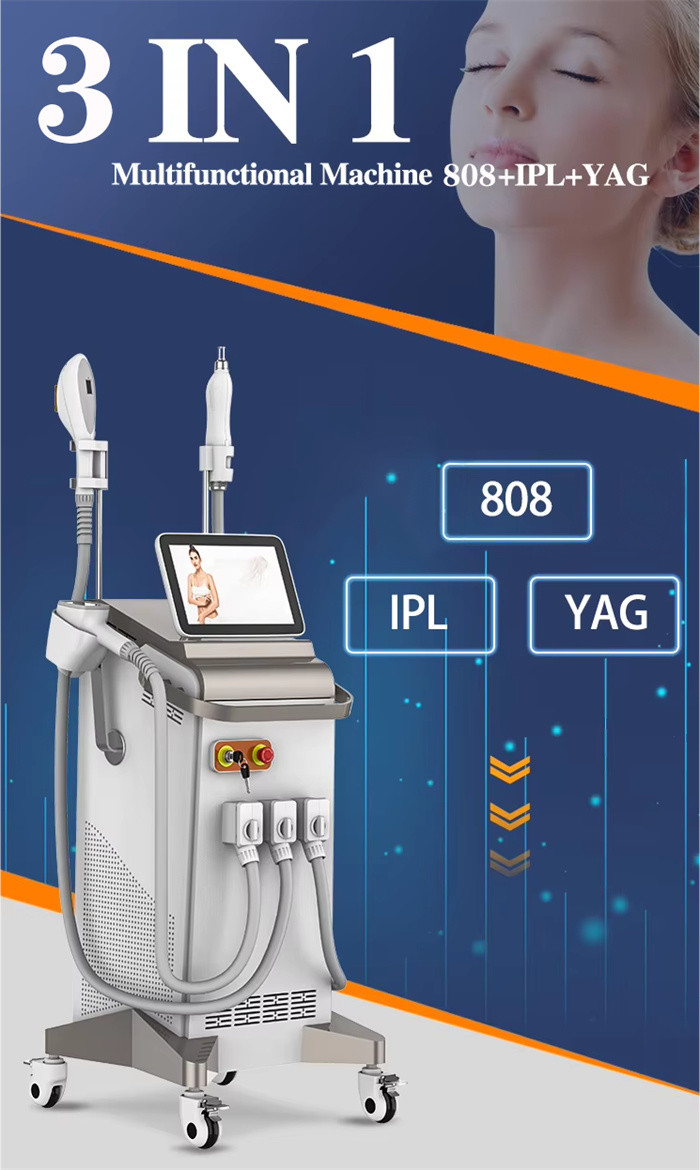 3 IN 1 Nd Yag 808nm Diode Laser Hair Tattoo Removal IPL Acne Treatment Machine