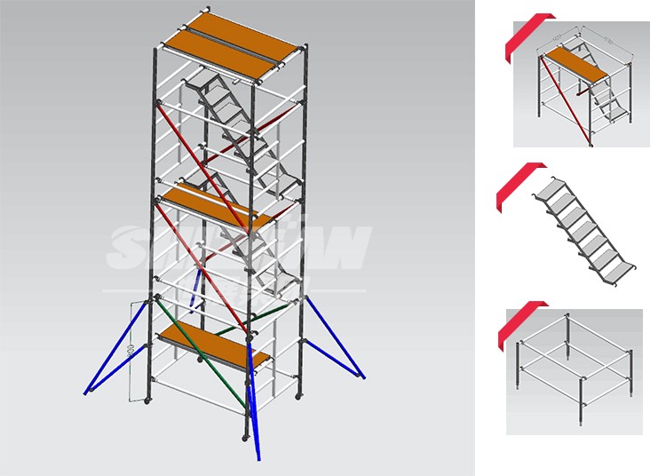 Easy Install Mobile Aluminium Mobile Scaffolding Tower 3D Model