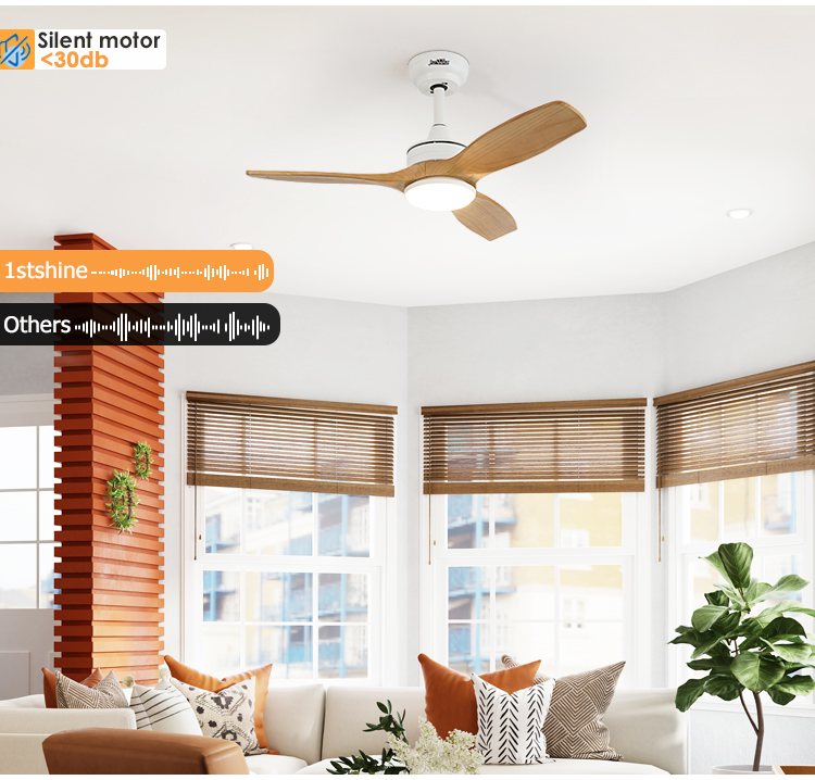 Small Space 35 Inch Solid Wood Blades Ceiling Fan with LED Light Motor DC Pure Copper