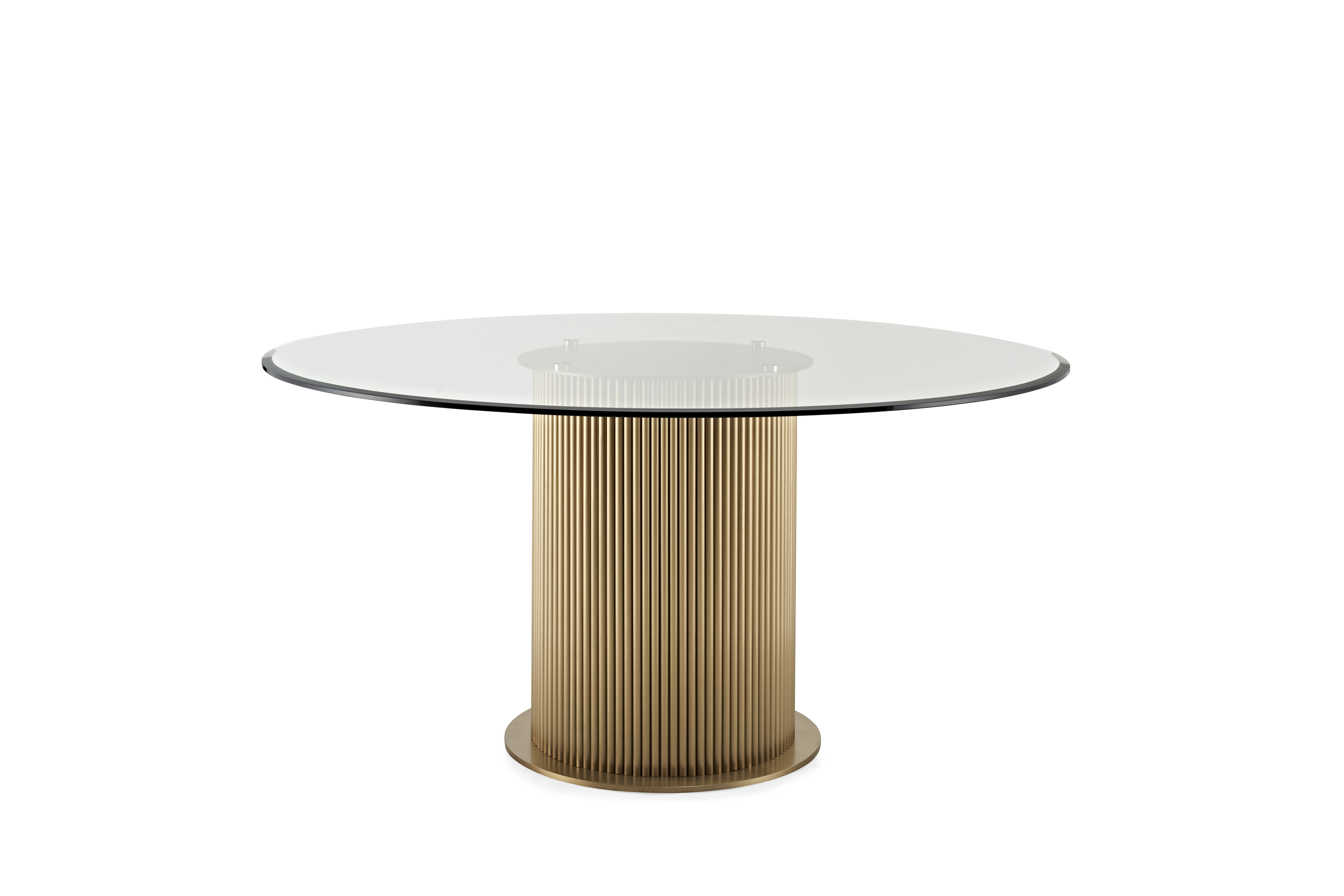 Modern Round Glass Dining Table Transparent Glass Top Dining Table With Stainless Steel Base 8 Seater