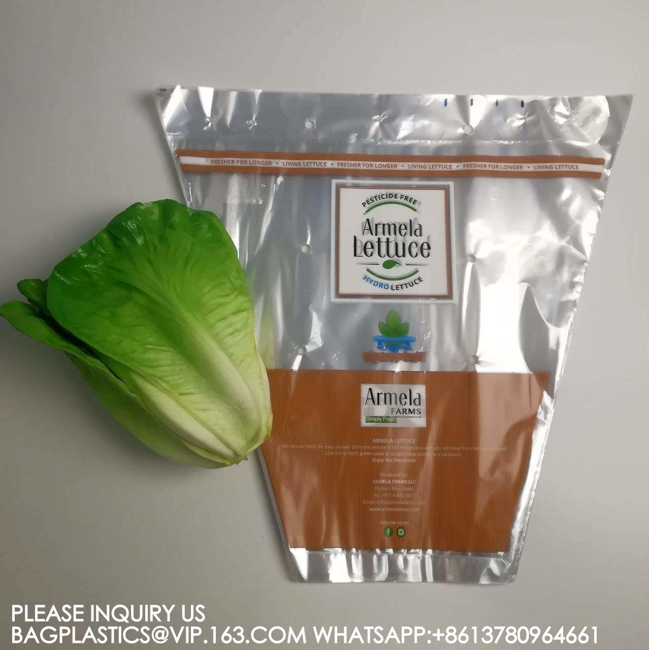 Manufacture Eco-Friendly Cellophane Vegetable Bags Customize Logo Lettuce Packaging Bag
