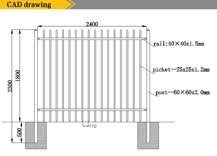 Powder coated horizontal steel garrison fence design