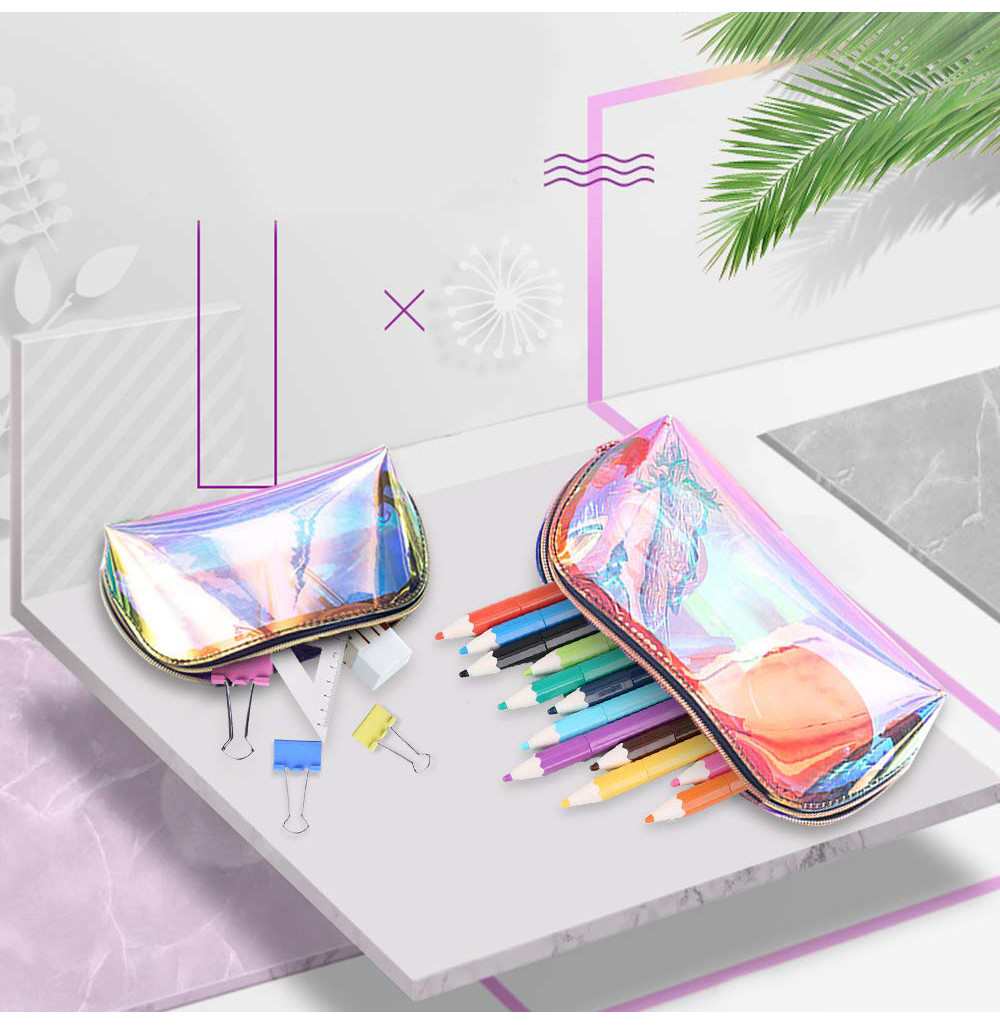 Portable 2pcs Holographic Makeup Bags With Gold Zipper