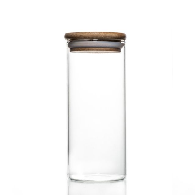 Custom Design Jar Food Storage Canister Transparent Borosilicate Glass With Bamboo Cover