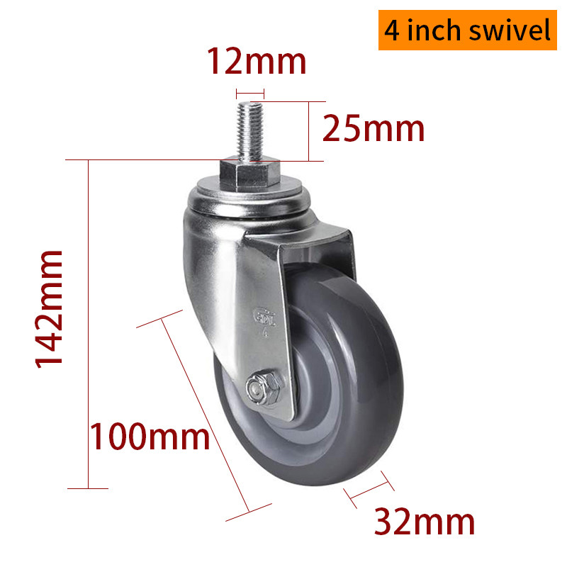 Medium Duty Industrial Castors 4 Inch 150kg Threaded TPU Caster 504S-76