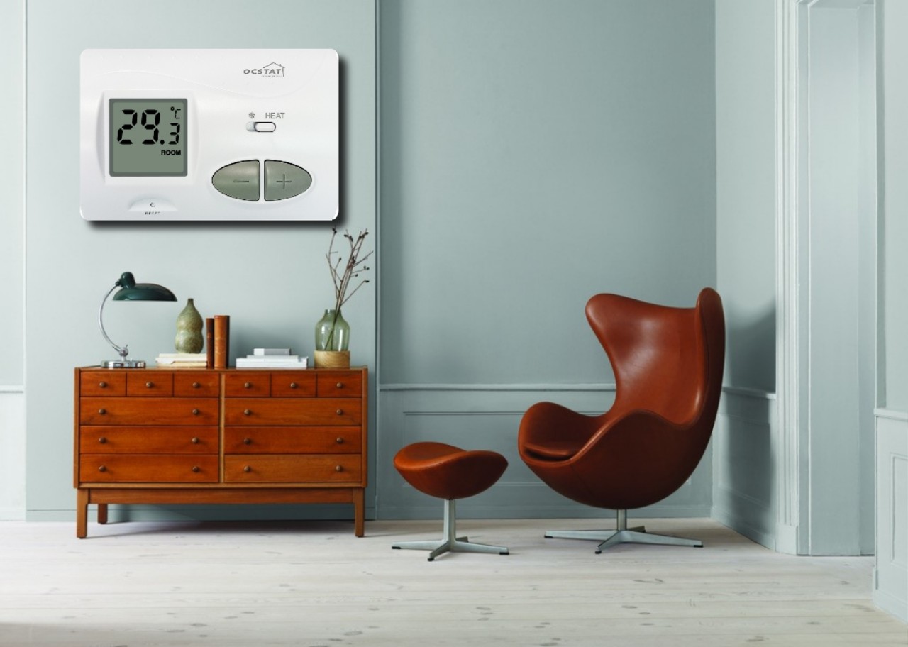White Omron Relay Wired Heated Floor Thermostat For Indoor Bedroom