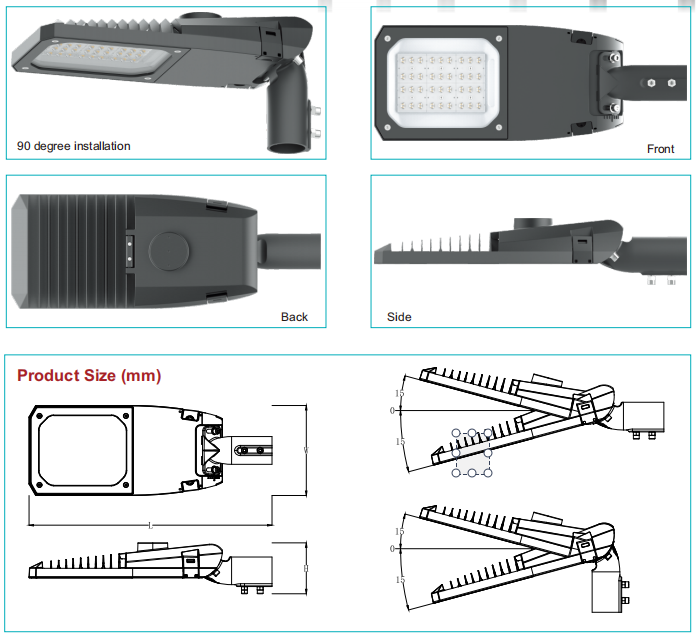 smart outdoor lights Tool free high efficiency 130 lm/w Led street light Die casting man