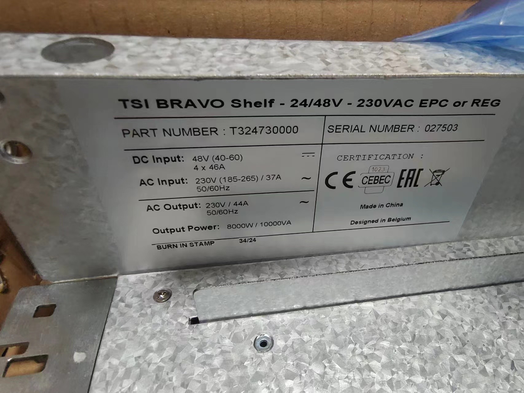 CE+T Power TSI BRAVO 24/48V 230VAC 2U Power Shelf For 19 inch Cabinet P/N T324730000