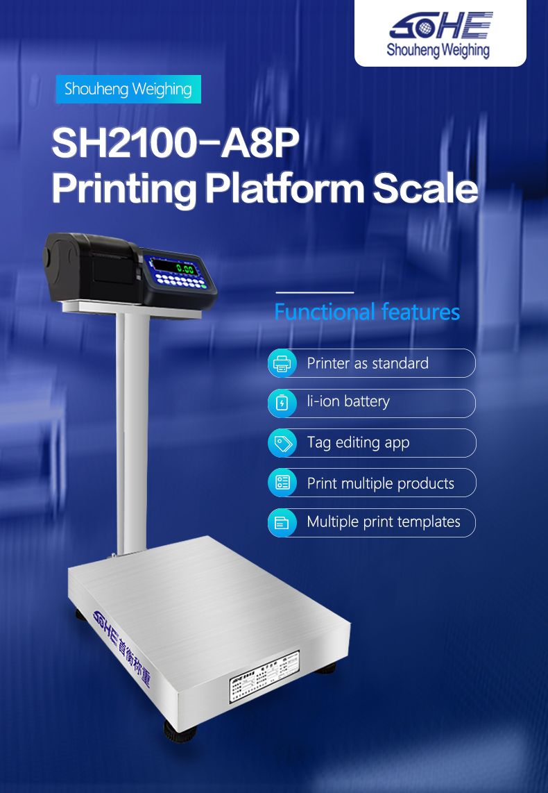SH2100-A8P Table Scale High Accuracy and LED Display 50cm*60cm Size for Weighing/Print