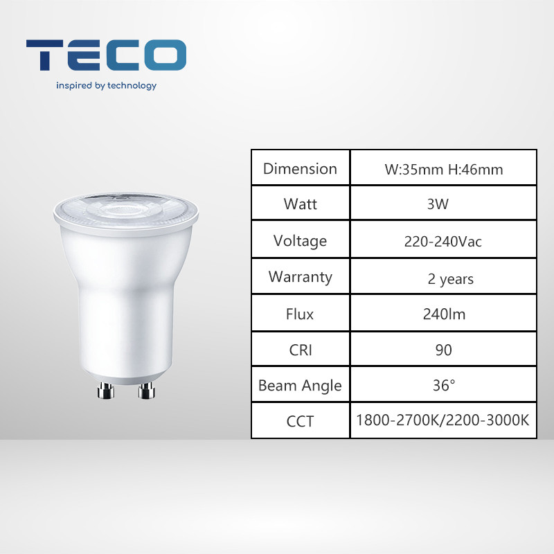 3W MR11 Small GU10 Lamp 35mm 230V GU10 Mini Spotlight Dim To Warm