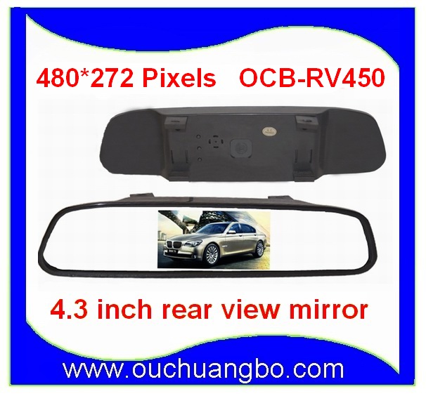 High resolution 4.3" Color TFT LCD Car Rearview Mirror Monitor 16:9 screen DC 12V