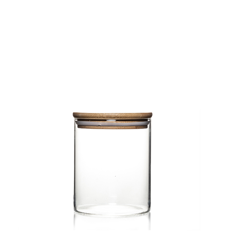Custom Design Jar Food Storage Canister Transparent Borosilicate Glass With Bamboo Cover