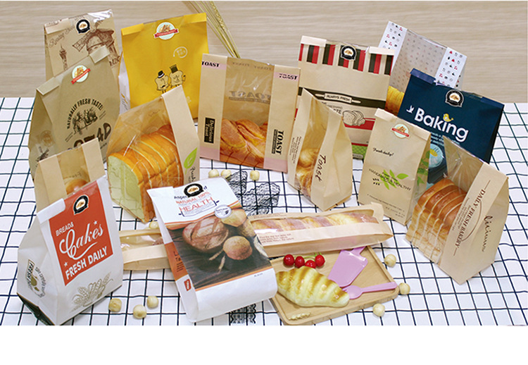 Custom Logo Printing Food Delivery Takeaway Stand Up Paper Bags With Clear Window
