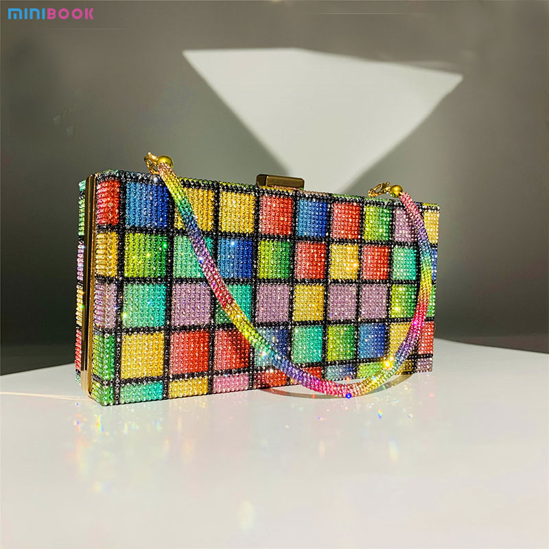 Square Elegant Party Evening Clutch Purse Handbag with Luxury Designer Crossbody Bag