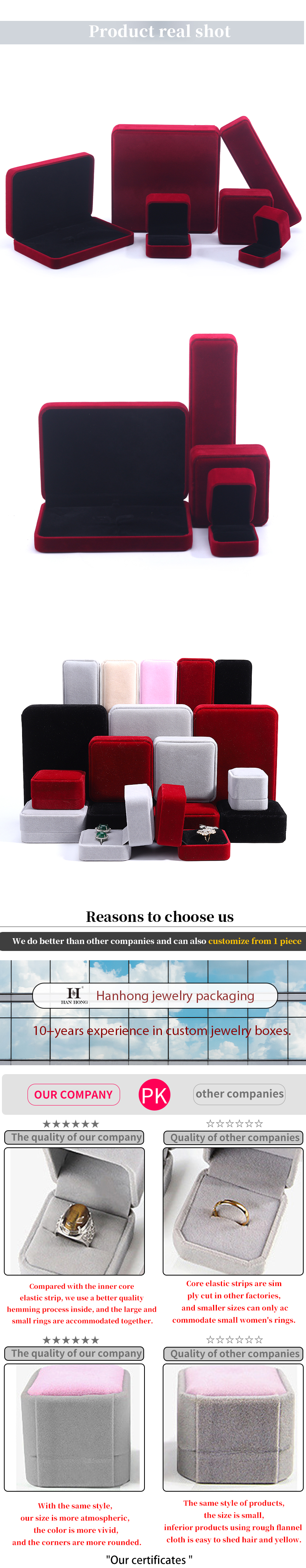 Wholesale Manufacturing Luxury velvet Jewellery Box Personalized Custom logo Red Necklace Bracelet Earrings Ring Packaging Velvet Jewelry Box