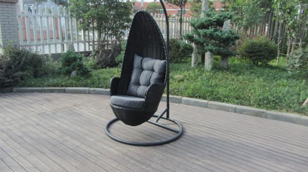Stock Discount Rattan Furniture Black Rattan Hanging Swing Chair With Grey