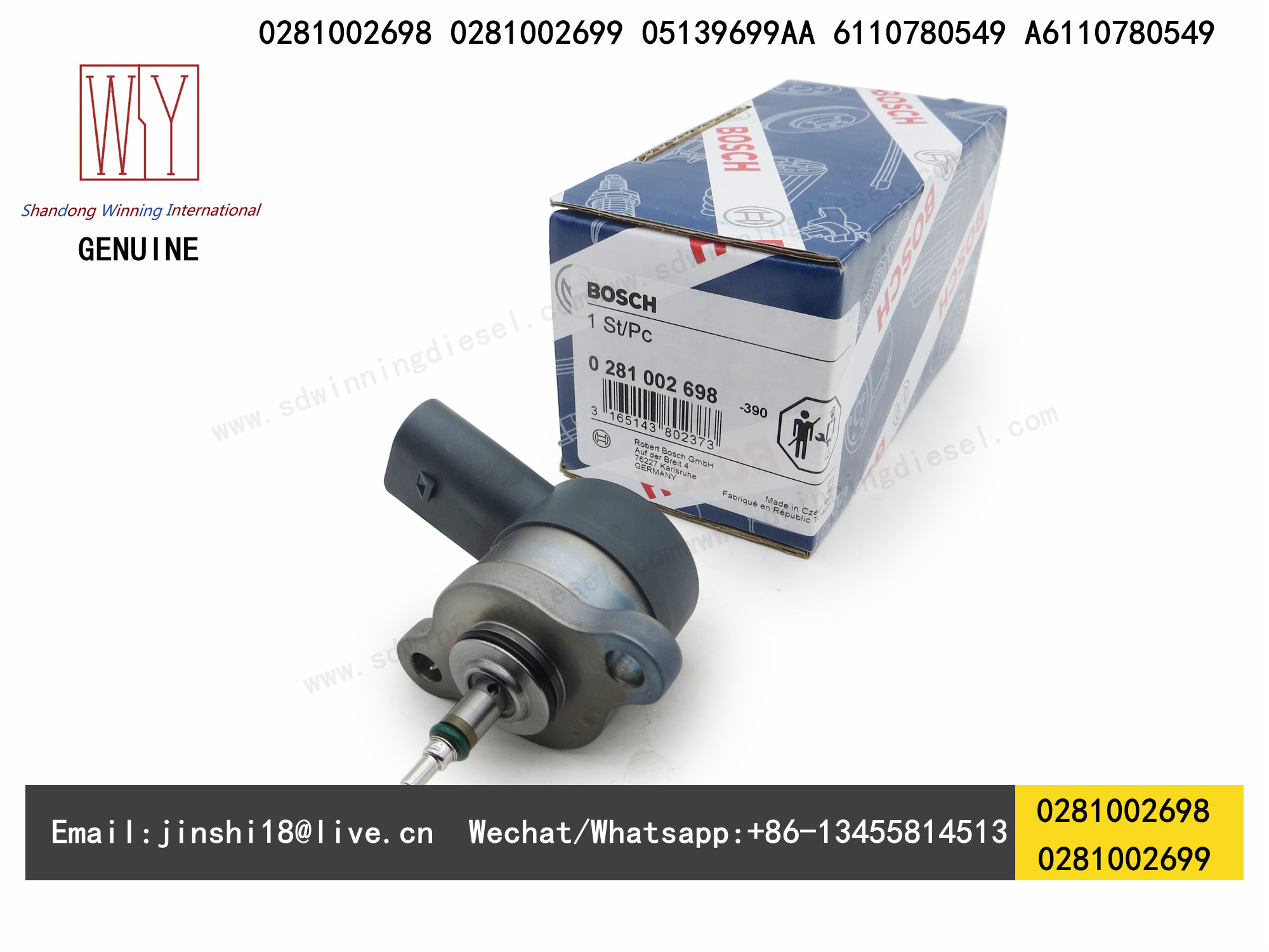 BOSCH GENUINE AND NEW DIESEL FUEL PUMP DPR PRESSURE REGULATING VALVE 0281002698, 0281002699, 05139699AA, 6110780549, A61