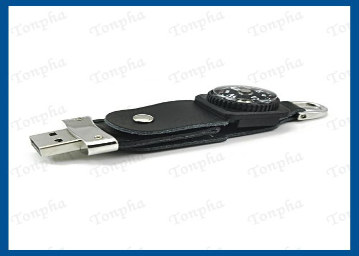 Customized Logo Leather USB Flash Drive Full Capacity With Compass Function
