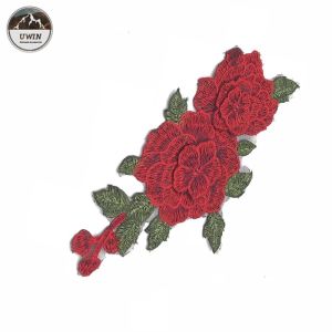 Red Peony Embroidery Patch for Clothes,Woven Patch Custom Pvc,Apparel Accessorie