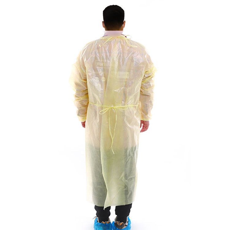 Disposable Pp Pe Coated Waterproof Non Woven Isolation Gowns Yellow Color