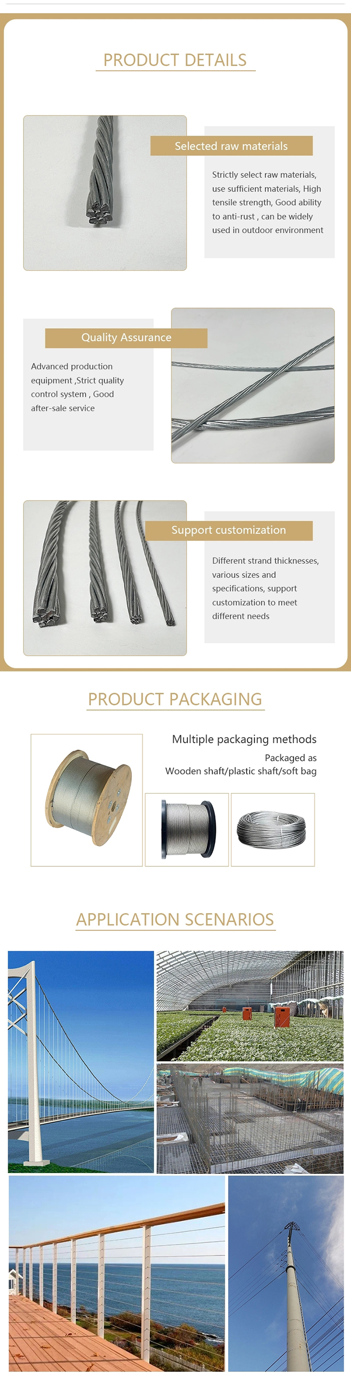Other Processing Service 7x7 7x19 1mm 1.2mm 1.5mm 1.8mm 2.0mm 2.4mm Stainless Steel Wire Rope