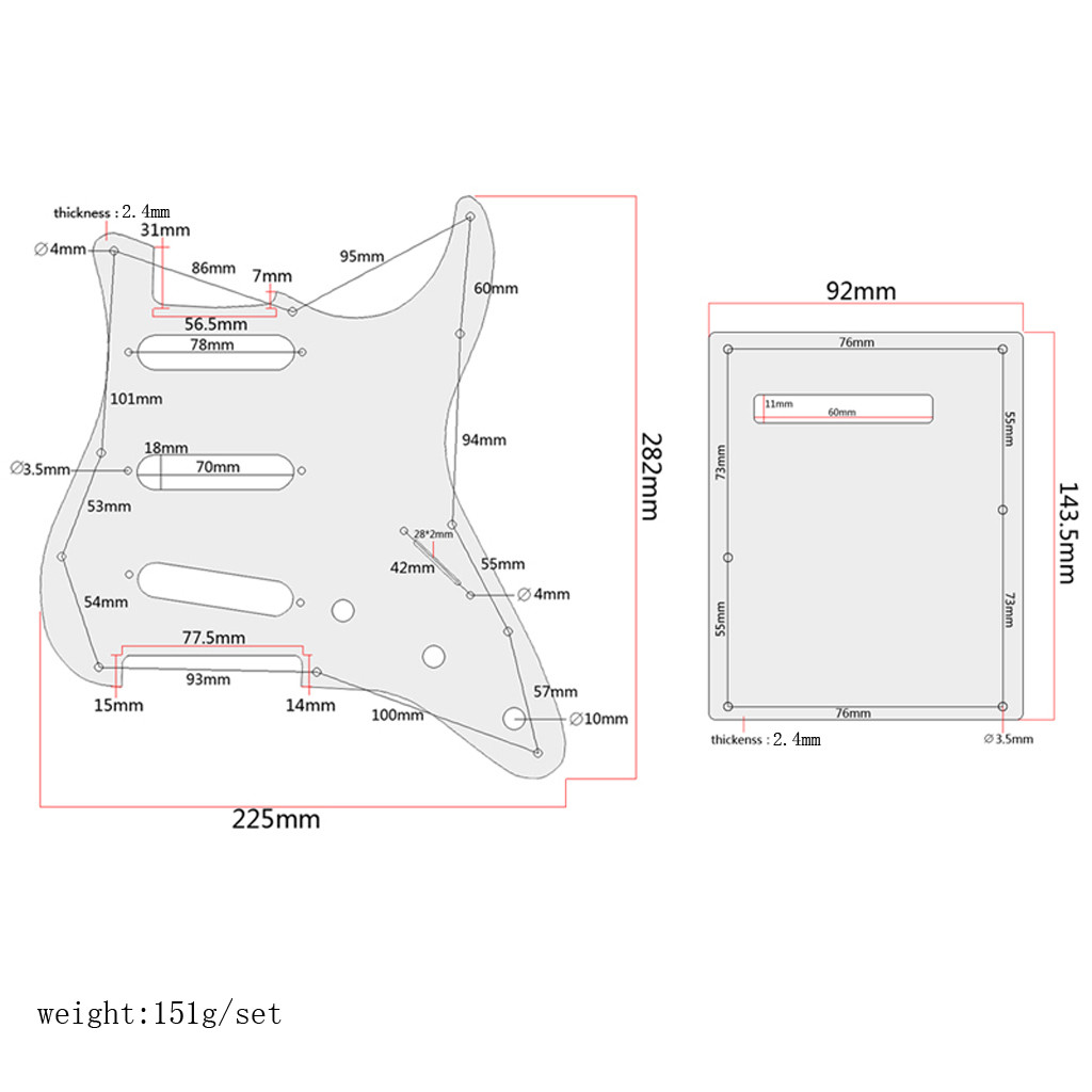 3Ply 11 Holes SSS Electric Guitar Pickguard Blue Sky Scratch Plate Back Plate Easy To Install