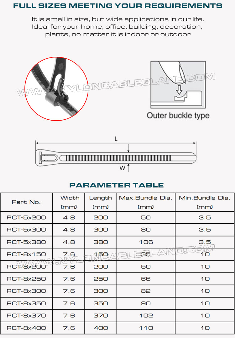 Releasable Zip Cable Tie Plastic Colorful 300mmx7.6, Ø10~82mm Adjustable Cable Strap Reusable Cable Tie Strap (50lbs) Nylon 66, 94V-2 for Indoor &