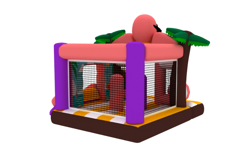 OEM Outdoor Bounce House Combo Flamingo Cartoon Theme Inflatable Bouncer With Slide