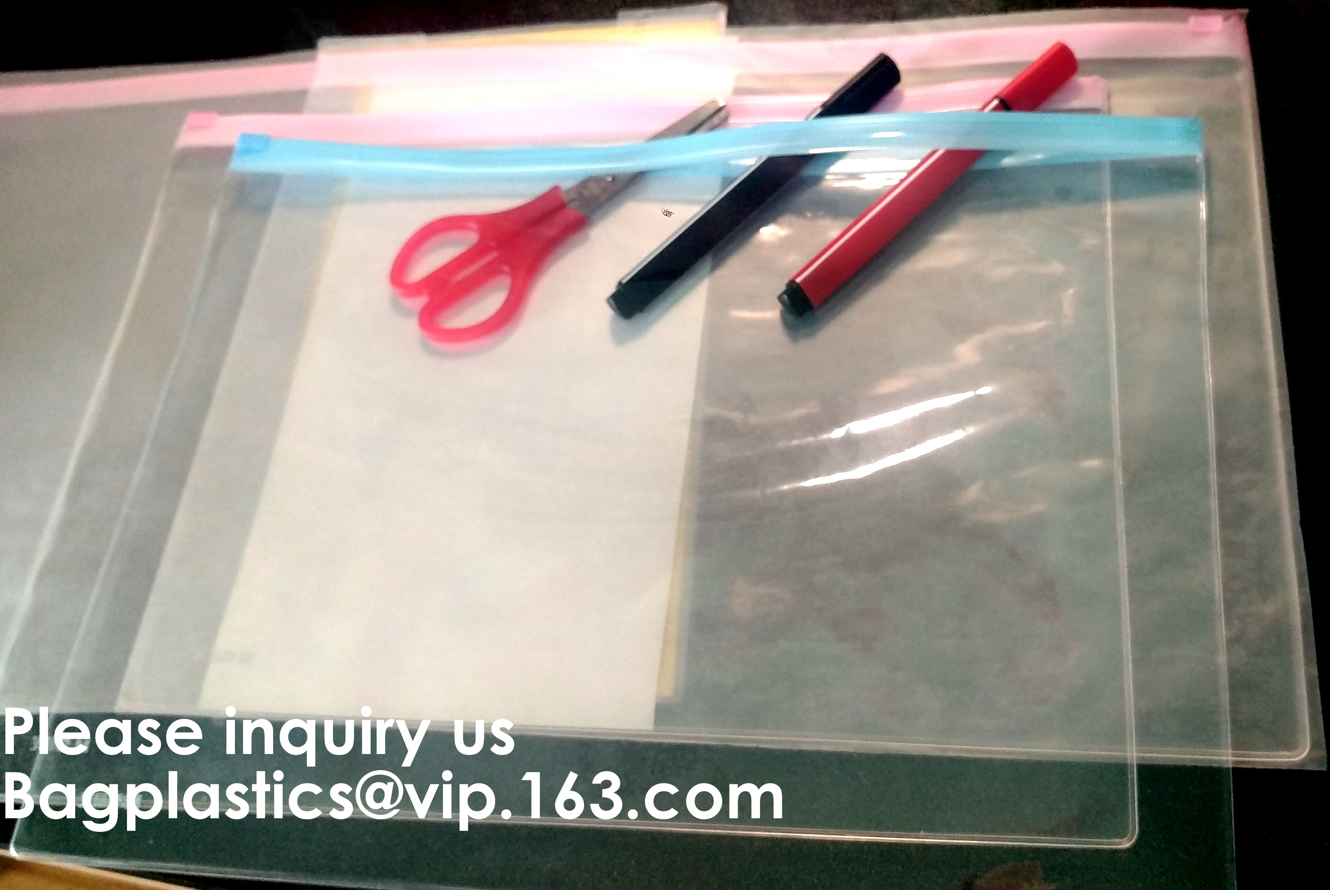 Metal Slider Office File Folder Mesh Clear PVC Zip Lock Document Bag,Folder File Wallet Zipped Lock Document Bag pack