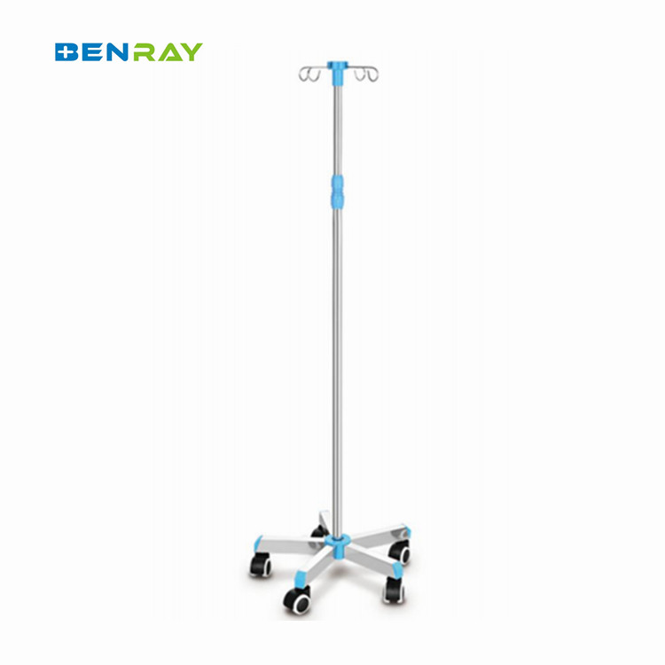 Factory Cheap High end 5 Casters Stainless Steel Mobile Drip Stand