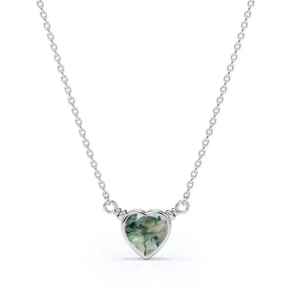 S925 Simple Natural Light Brilliant Elegant Green Moss Agate Necklace Heart