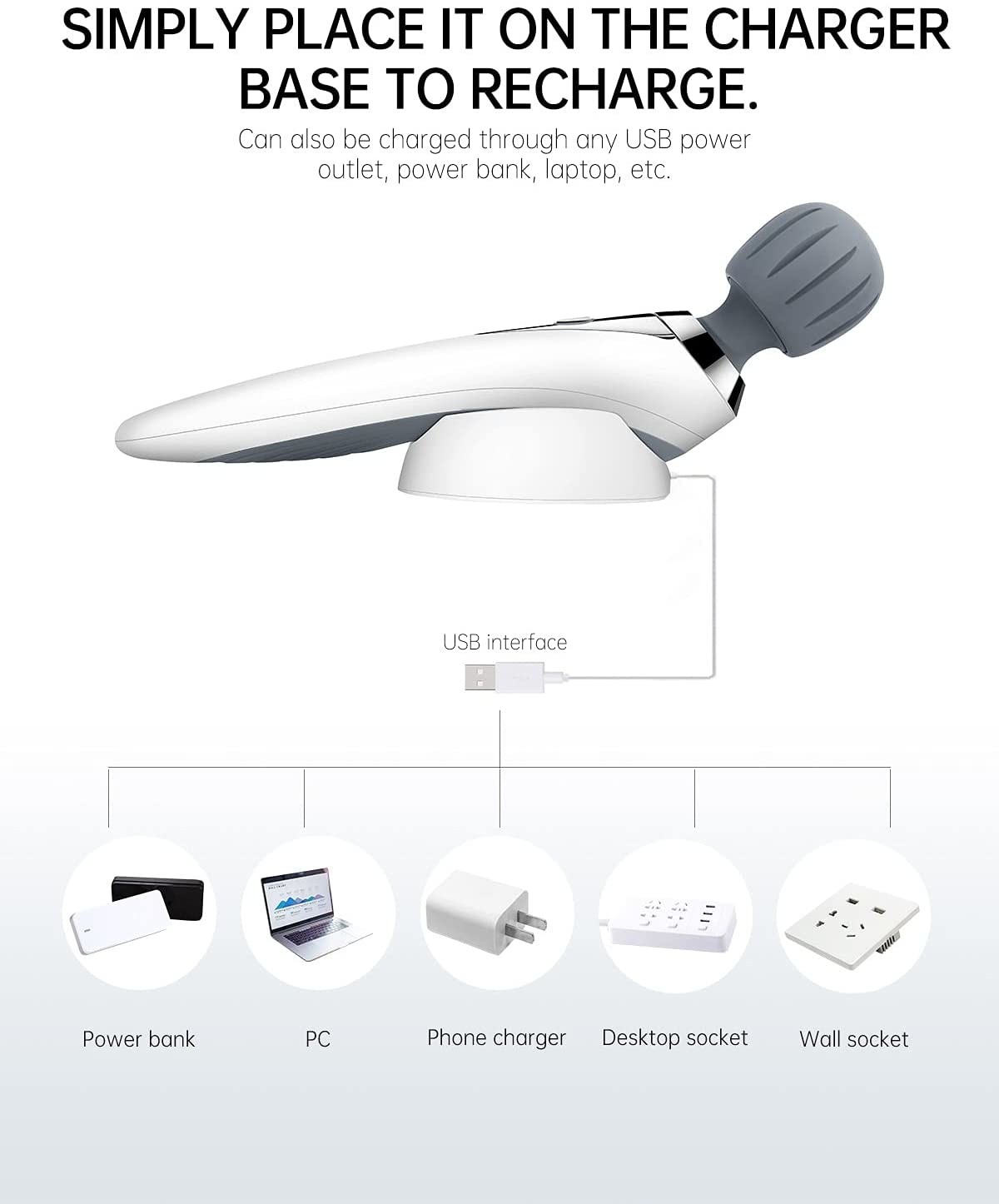 Magic Electronic Wand Neck Massager Portable USB Charging 2200mAh