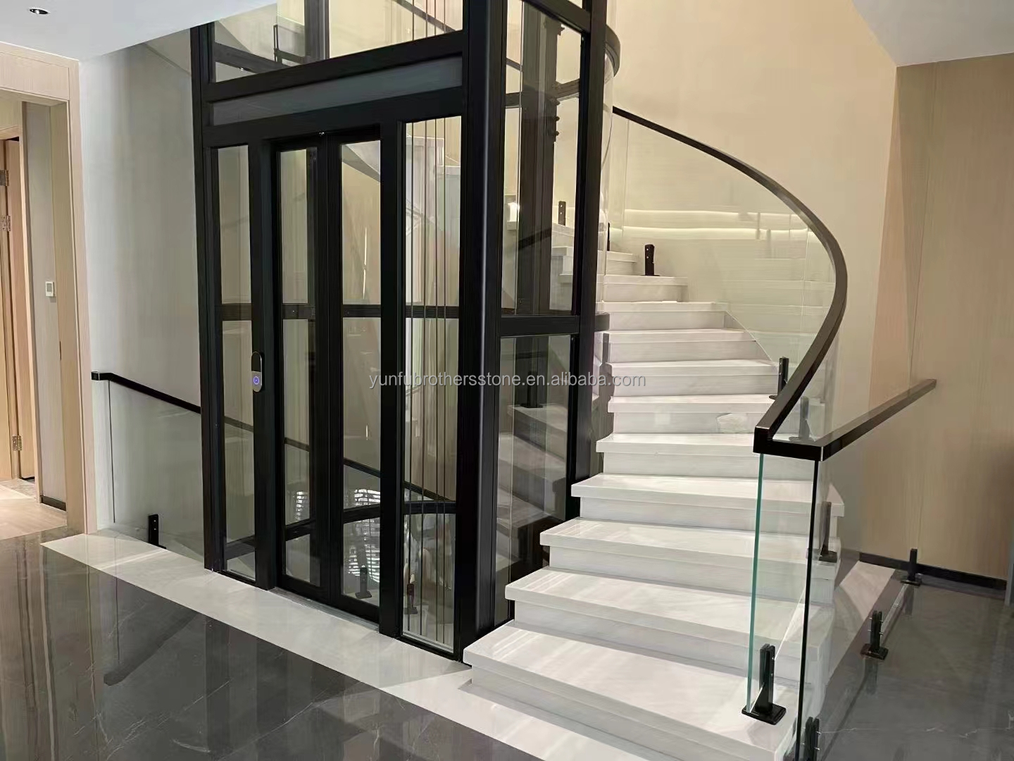 Modern Polished Beige Marble Stairs for Hotels and Villas Graphic Design Flooring