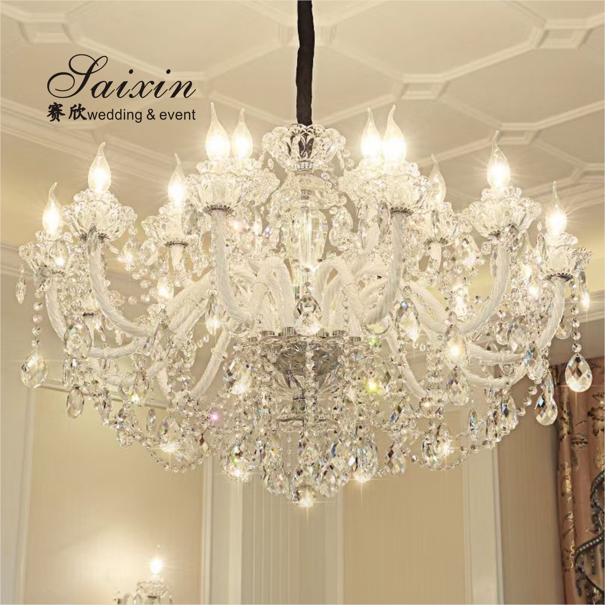 Antique Gold Crystal Chandelier Lights Ceiling Luxury K9 Wedding Ceiling Decoration