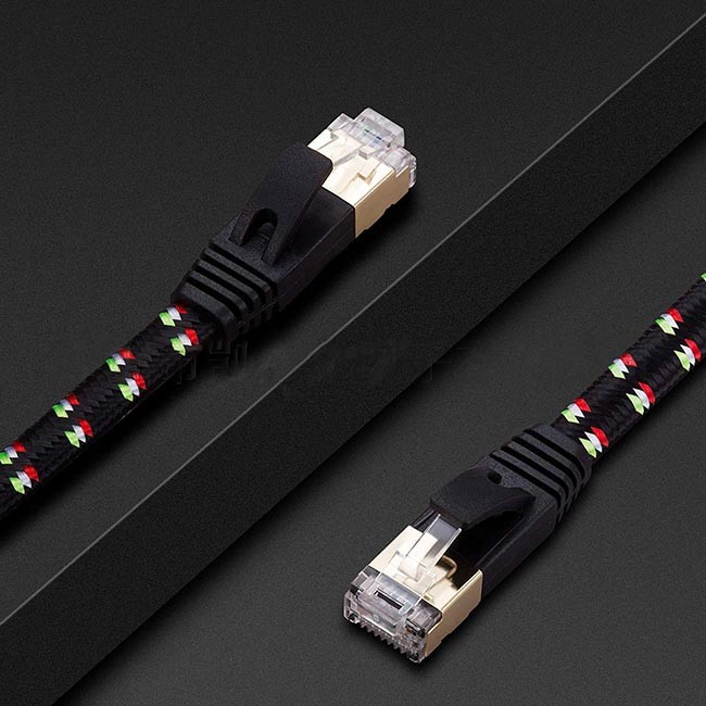32AWG Pure Copper Shielded Nylon Braided Ethernet Network Cable Cat 7