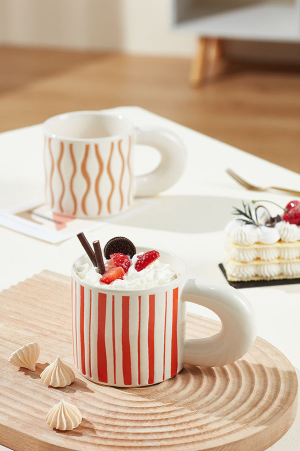 Ready To Ship In Stock Unique Handmade Ceramic Mugs Colorful Striped Pattern Tea Milk Porcelain Mug 3d