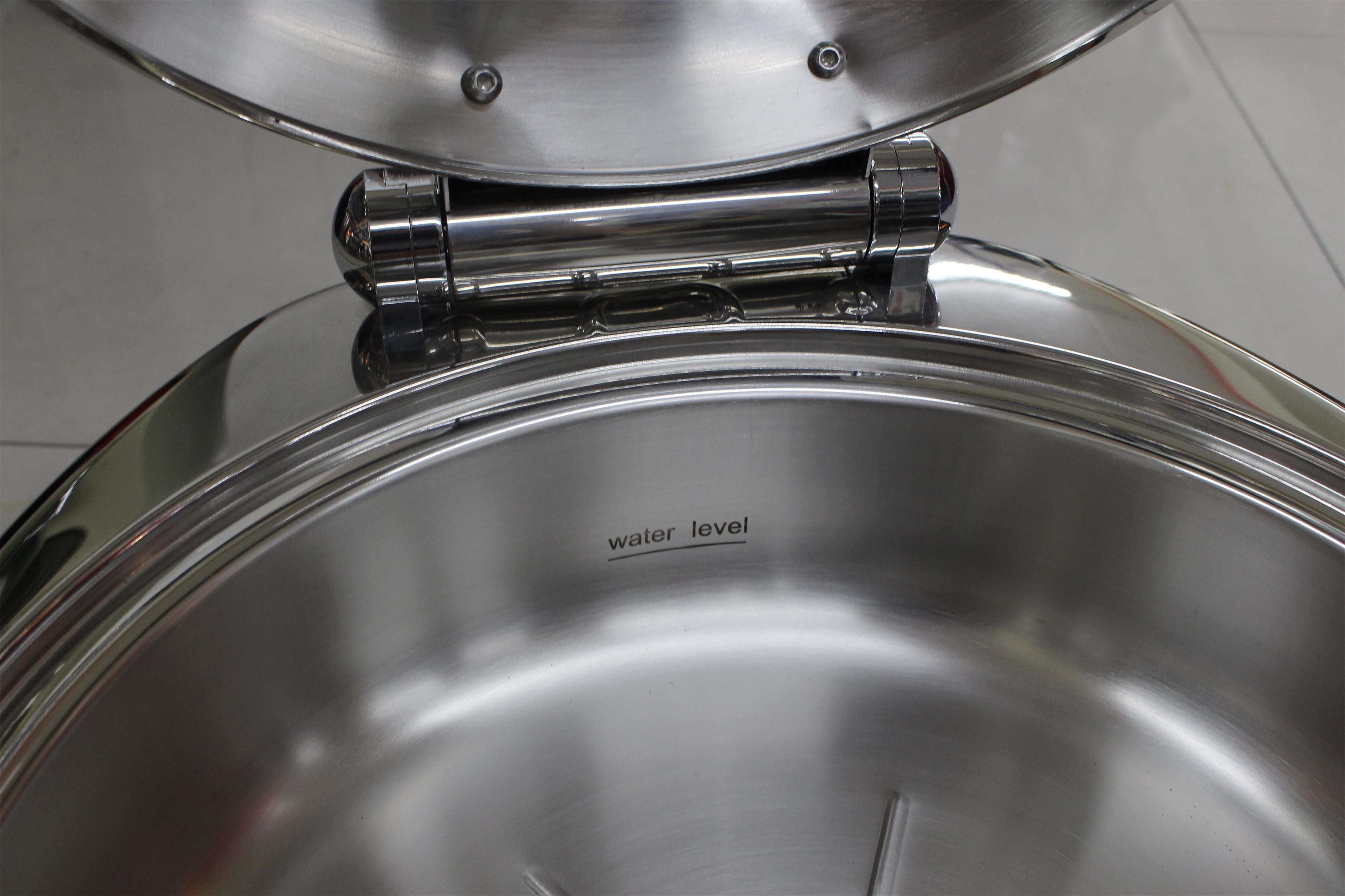 Food Pan Hydraulic Round Chafing Dish With Glass Window / Mechanical Hinge Lid Dia.36cm 6.8Ltr