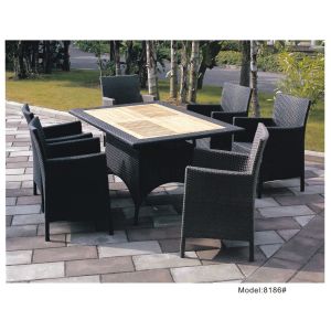 Teak table top with 4 wicker dining chair set -8186