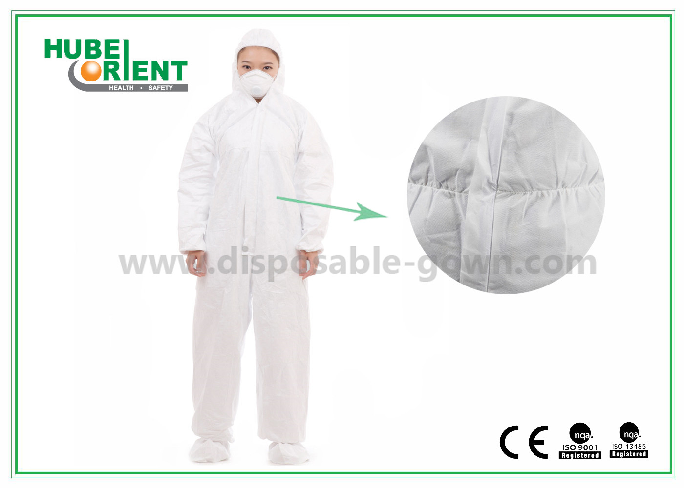 White Disposable Protective Coveralls With Hood And Feetcover By SMS PE Polypropylene For Clean Environment