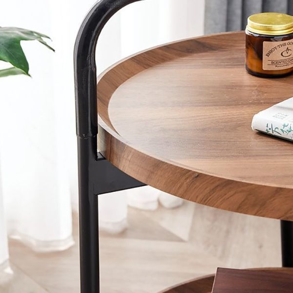 Round Sofa Side Table Small Coffee with Wheel Bedside Simple Two Layer Platform Storage Cart in Living Room and Bedroom
