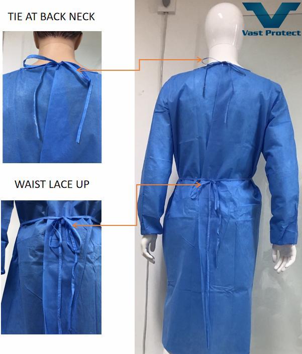 Disposable Breathable Anti-Mildew and Anti-Bacterial Hydroponic Easy to Wear SMS Isolation Gown