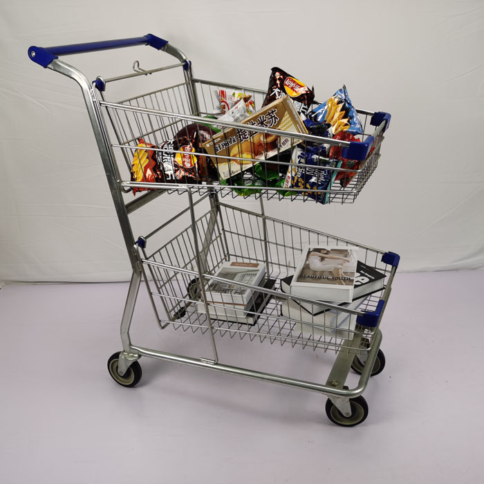 Double Layer Shopping Basket Trolley Zinc Powder Coated Supermarket Shopping Cart