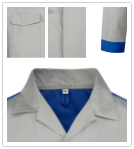 Polyester 65% Cotton 35% Blue Cuffs Coat Light Gray Work Clothes
