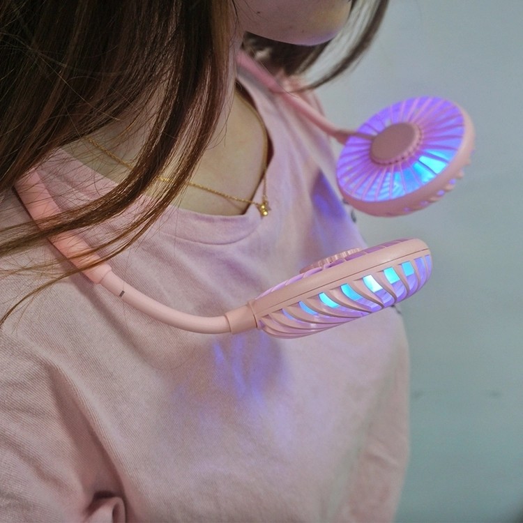Rechargeable LED Light Hanging Neck USB Charging Mini Fan