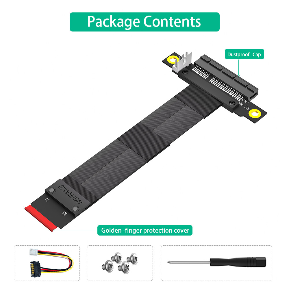 M.2 NGFF Key M to PCIe 3.0 X4 Extension Cable 180° PCI-E Slot for Speed Data Transfer Support PCI-E1X - 4X - 8X - 16X device usage