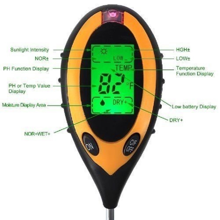 4 in 1 Soil Meter Tester Accurate Readings for Moisture Temperature PH and Sunlight