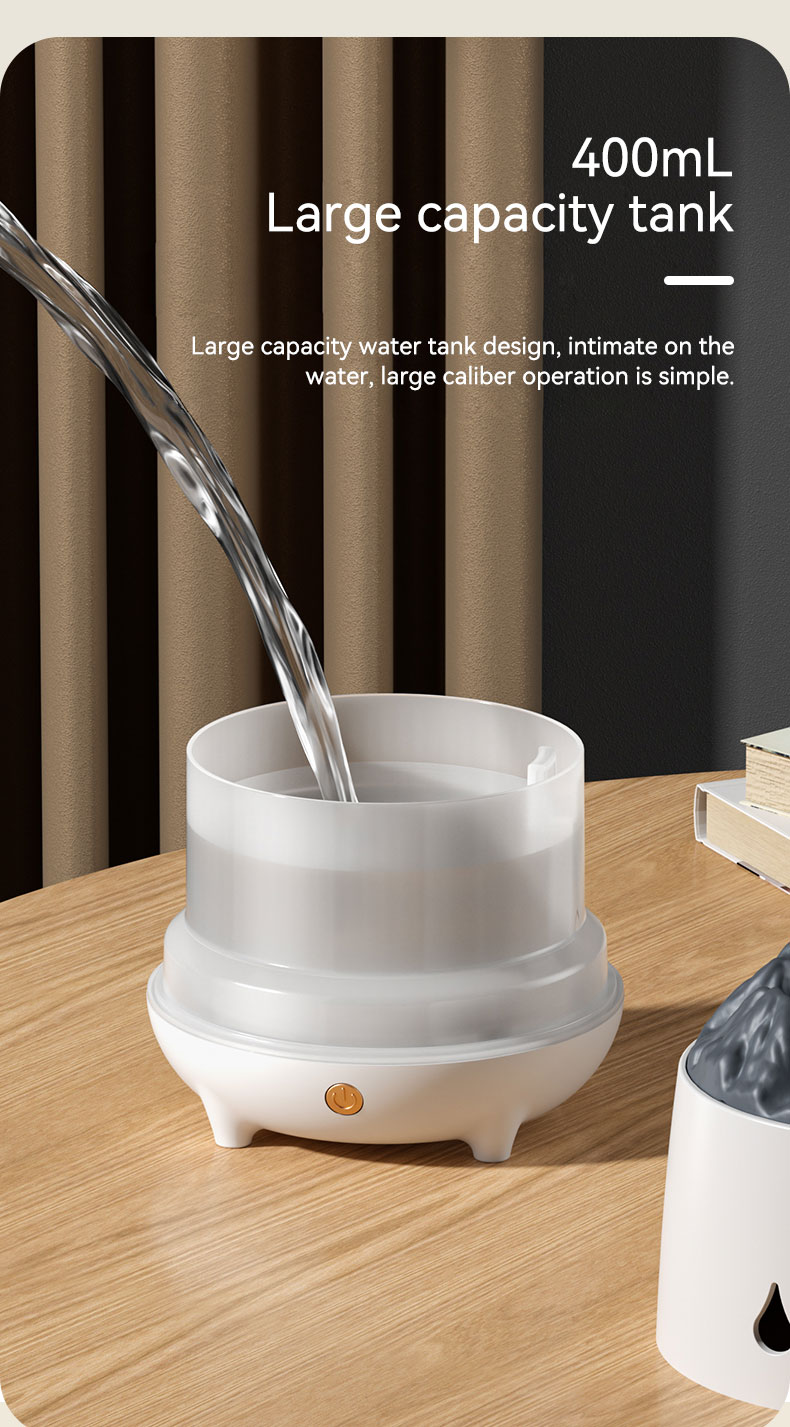 New Mini 400ml Flame Air Humidifier Ultrasonic Oil Diffuser Warm Light Simulated Volcano Flame Aroma Diffuser Humidifier